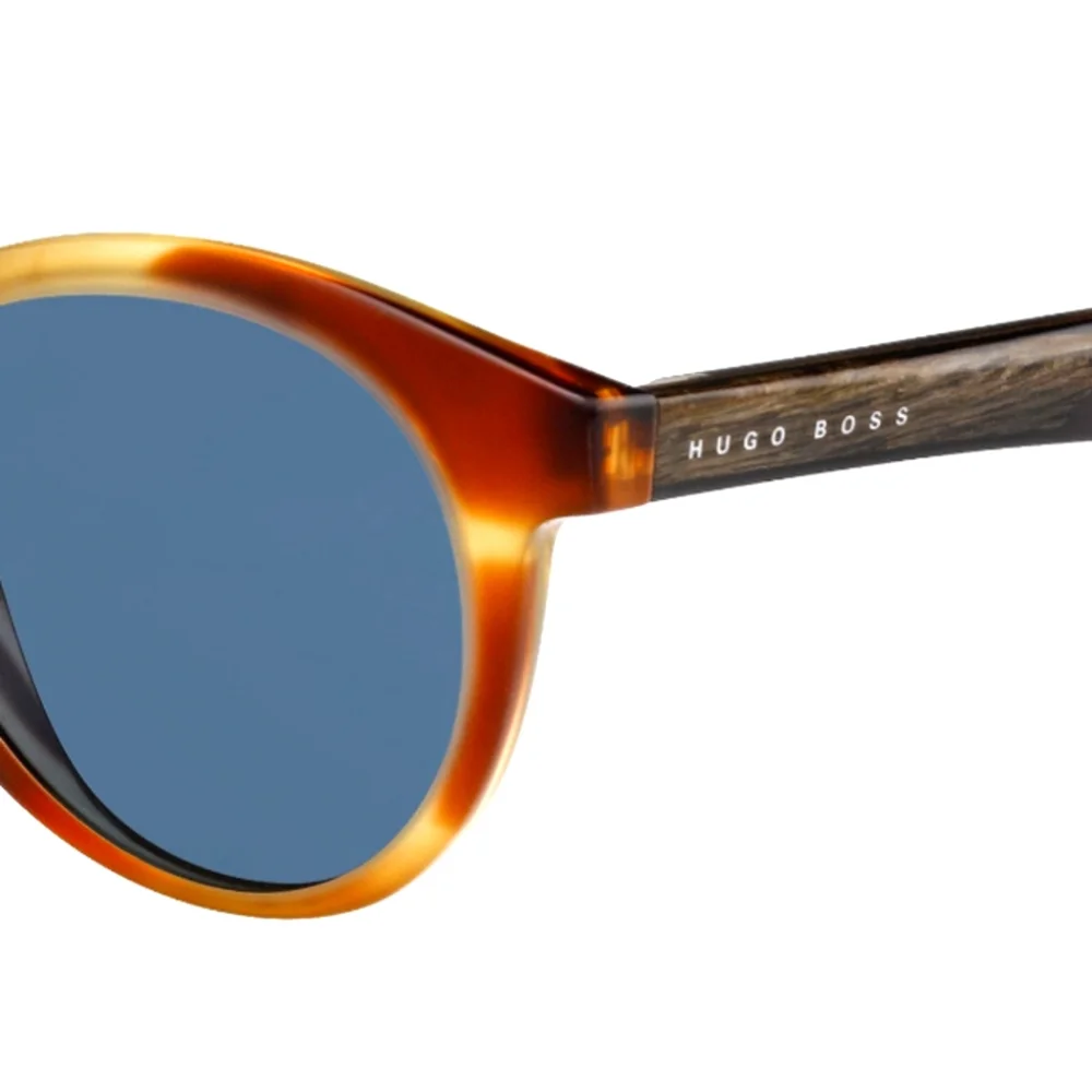 Boss Round Sunglasses Men's Horn Crystal Brown 50mm